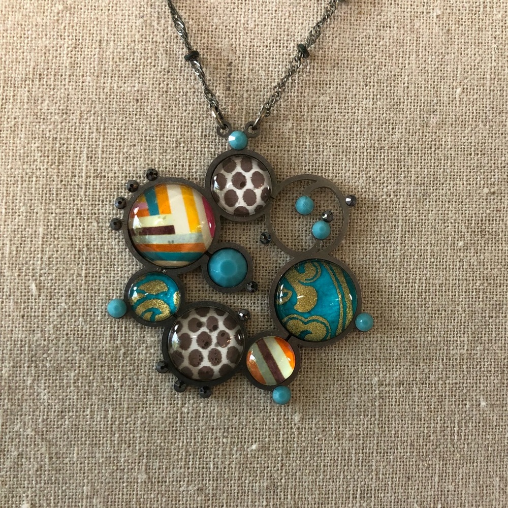 Vacation Beachy Cruise Wear Teal Blue Flower Necklace & Earrings by zoky doky - Picture 3 of 12